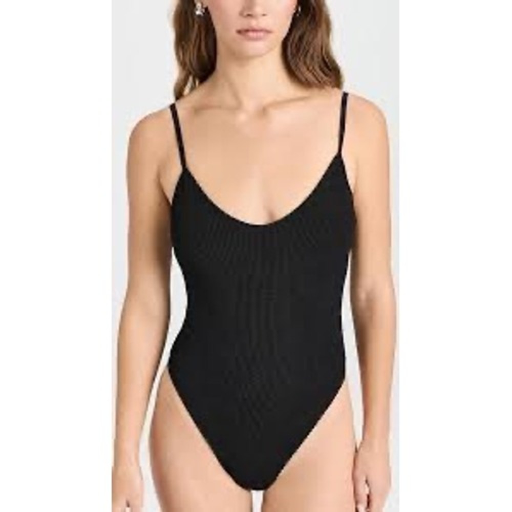 Good American Always Fits One Piece Swimsuit Black Crinkle GSW0511 Size 3/4 NEW